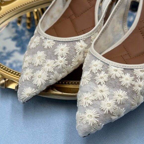 🆕 KURT GEIGER LONDON 🧿 NWOB Belgravia Floral Mesh Sling Back Heel, Cream Sz 7 - Picture 12 of 15